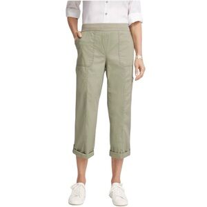 Chico's Capri Cotton Blend Roll Up Green Olive Pants, Size 2 (US Large)